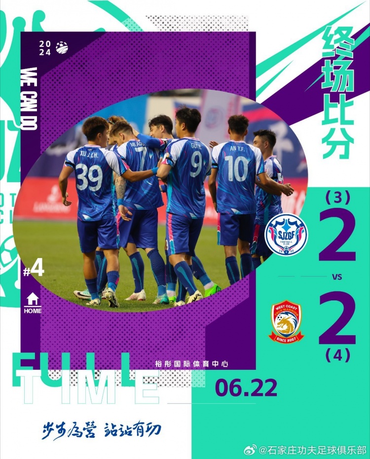 石家庄功夫主场2-2，点球3-4青岛西海岸，足协杯遗憾止步第四轮